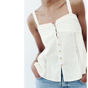 ZARA Pintuck Strappy Top - White NWT